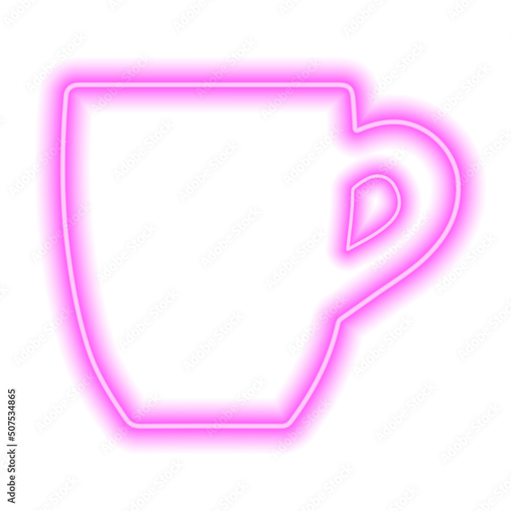 The shape of the mug, the neon pink contour isolated on white The shape of the mug, the neon pink contour isolated on white