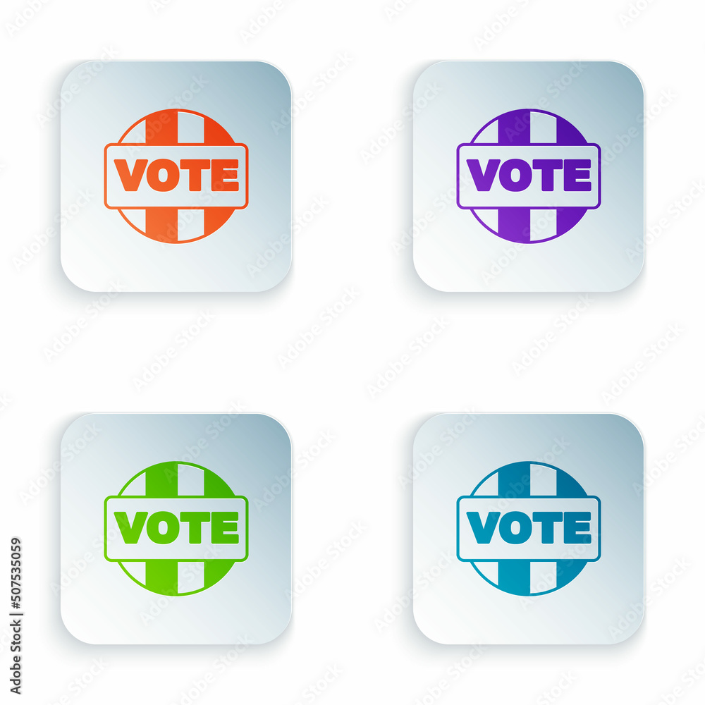 Color Vote icon isolated on white background. Set colorful icons in square buttons. Vector Color Vote icon isolated on white background. Set colorful icons in square buttons. Vector