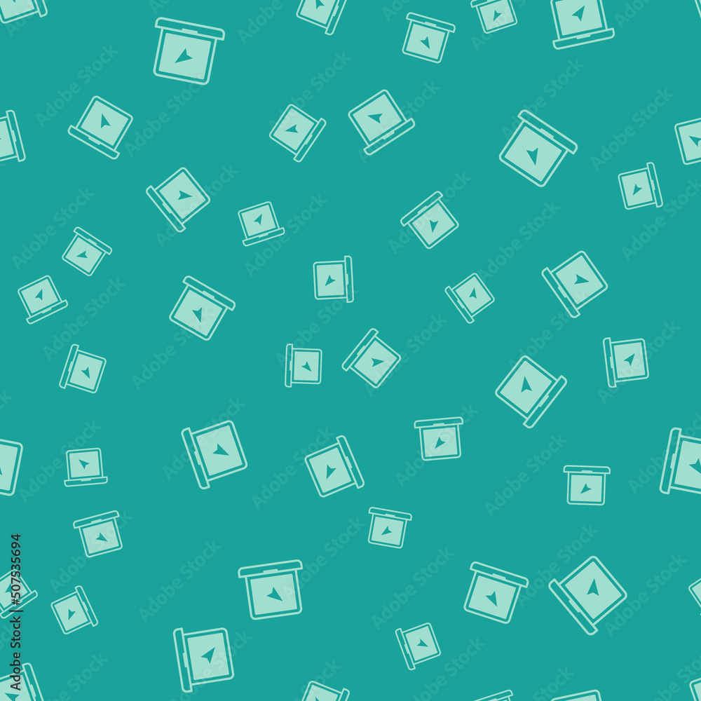 Green Laptop with location marker icon isolated seamless pattern on green background. Vector Green Laptop with location marker icon isolated seamless pattern on green background. Vector