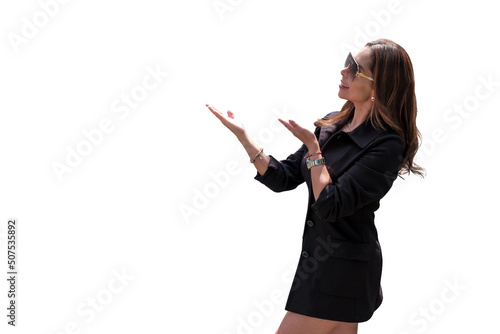 Casual young woman on white background. advertising space