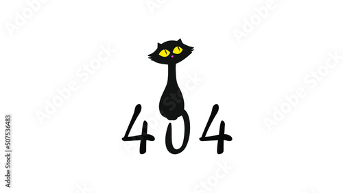 404 error page with cute black cat. 4K size vector background.