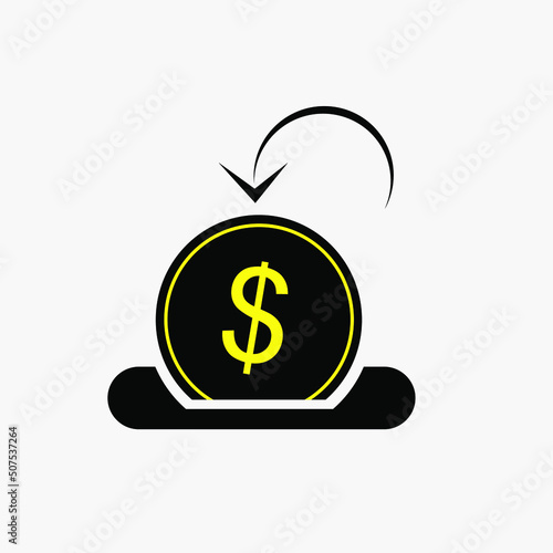 Coin slot with coin solid Icon on white background. Vector isolated element