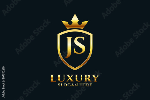 initial JS elegant luxury monogram logo or badge template with scrolls and royal crown - perfect for luxurious branding projects