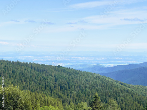 Panoramic view of the plain of Alsace from the Mullermatt at the top of the Vosges mountains