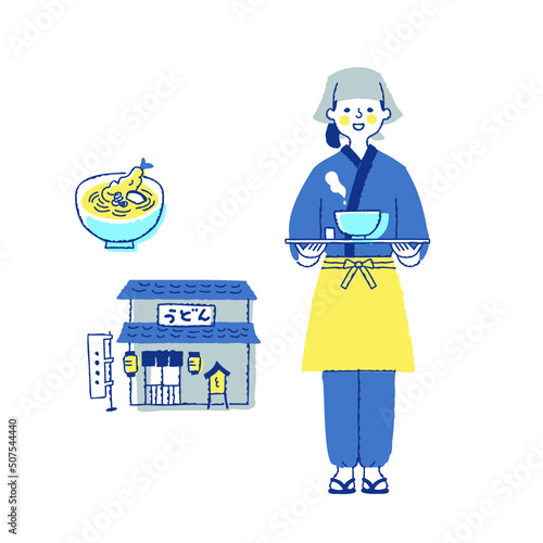 うどん屋の女性店員と店