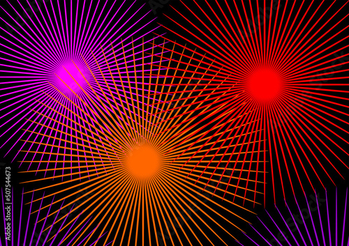 The background image uses radial lines, bright colors on a black background