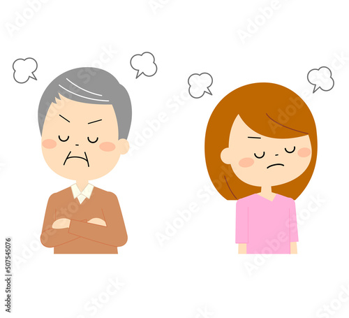 喧嘩をしても怒りがおさまらない老人男性と若い女性