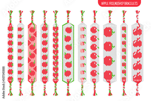 Red apple handmade friendship bracelets set of threads or beads. Macrame normal pattern tutorial.