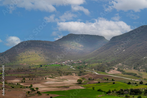 Fields, hills and far view of rural life, Emirdag, Turkey