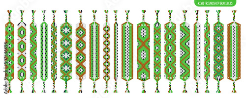Green kiwifruit handmade friendship bracelets set of threads or beads. Macrame normal pattern tutorial.