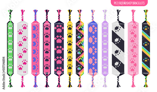 Cat or dog paw handmade friendship bracelets set of threads or beads. Macrame normal pattern tutorial.
