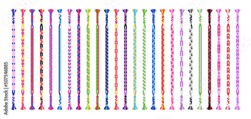 Multicolored handmade friendship bracelets set of threads or beads. Macrame normal pattern tutorial.
