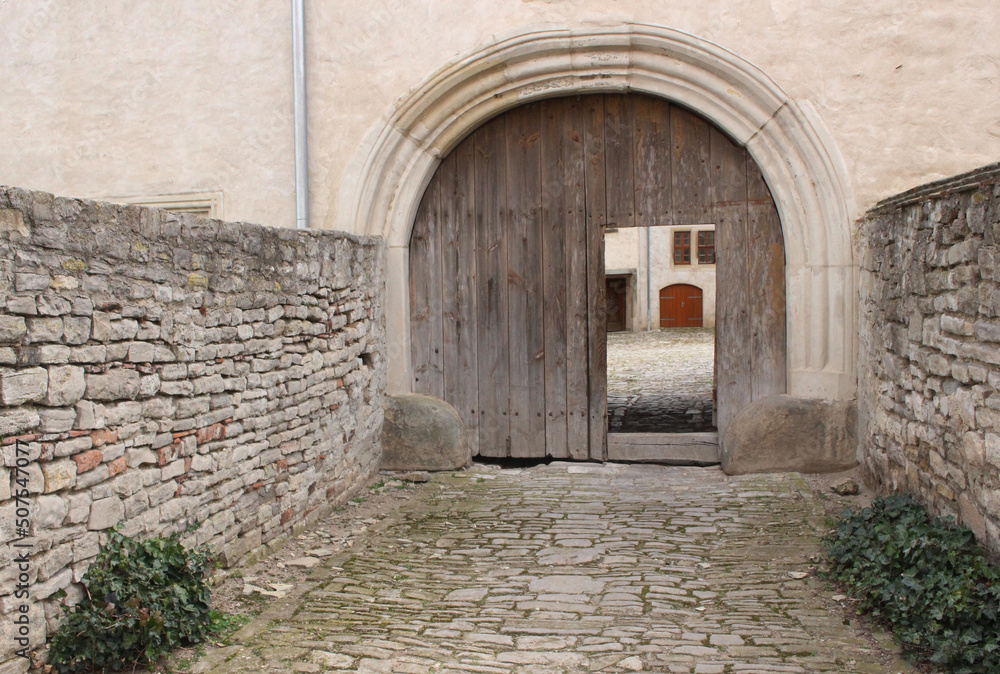 Fototapeta premium altes Holz - Tor - Einfahrt Schloss Plötzkau