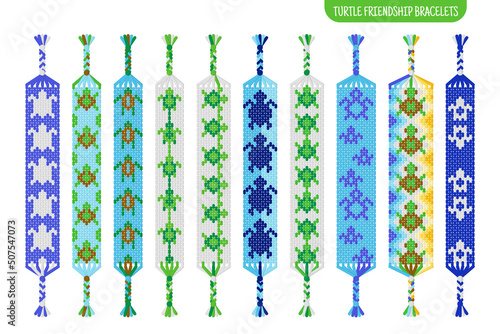 Green turtle handmade friendship bracelets set of threads or beads. Macrame normal pattern tutorial.
