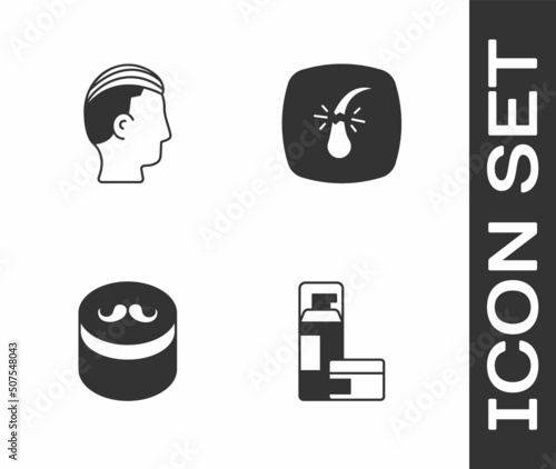 Set Shaving gel foam, Hairstyle for men, Gel wax hair styling and Broken follicle icon. Vector