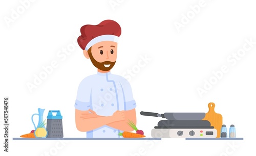 Vector illustration of piceola cook. A man is cooking a meal. 