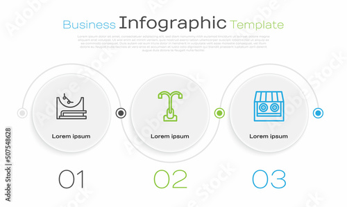 Set line Skate park, Street light and Shooting gallery. Business infographic template. Vector