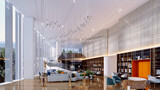 3d render of luxury hotel lobby and working space