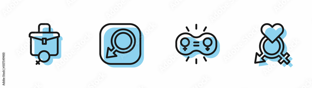 Set line Gender equality, Work for female, Male gender and icon. Vector Set line Gender equality, Work for female, Male gender and icon. Vector