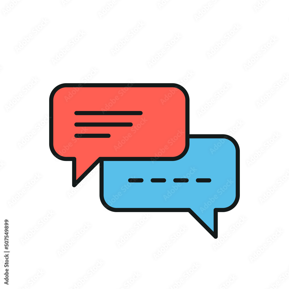 Chat speech bubble thin line icon. Color Chat speech bubble thin line icon. Color