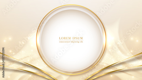 Luxury background with golden circle, ribbon and glitter light