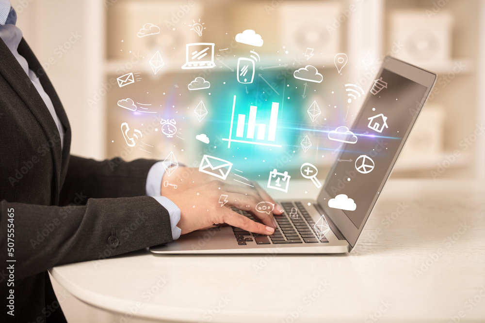 Businessman working on laptop with new business concept Businessman working on laptop with new business concept