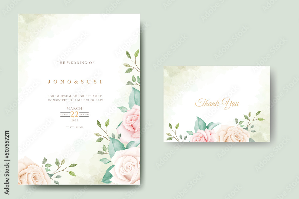 Wedding Invitation Card With Floral Watercolor