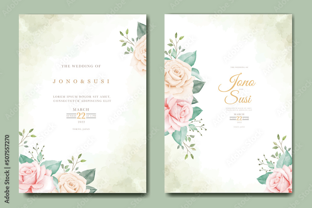 Wedding Invitation Card With Floral Watercolor