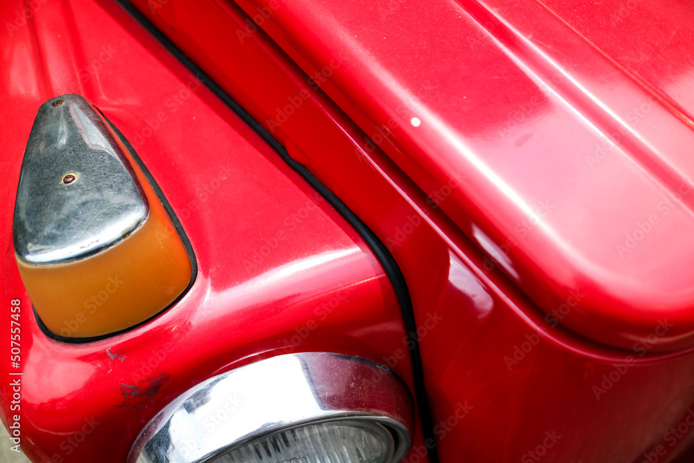 close up shot of antique red car