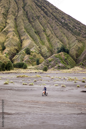 motocross rider in national park. Bromo  Indonesia.