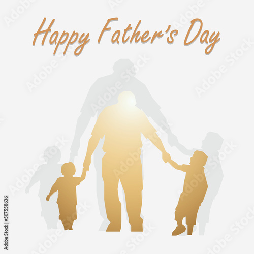 happy father's day with gold silhouette design father and son white bakgroun photo