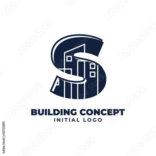 letter S with building object initial vector logo design suitable for real estate and property business