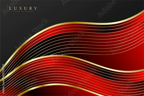 Luxury red background vector. Abstract red and golden lines background with glow effect. Modern style wallpaper for Chinese New Year, ads, sale banner, business presentation and packaging design.