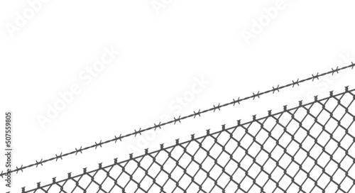 Prison fence. Netting and straight barbed wire. Flat vector illustration isolated on white background.