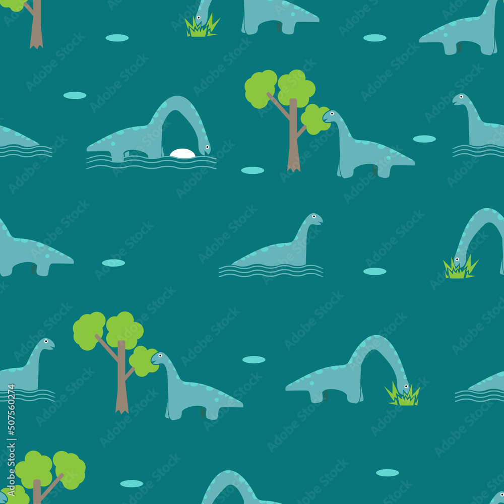 Seamless pattern with dinosaur. Design for wall decoration, postcard, poster, brochure, shirt, etc.