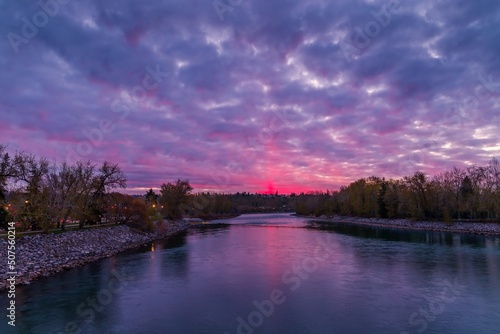 Colourful Cloudy Sunset Over The Bow River