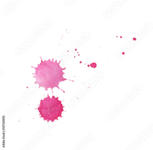Pink splashes of paint. Paint brush watercolor stains.