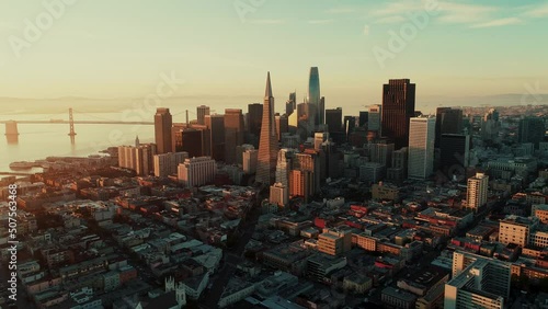 San Francisco city sunrise aerial view