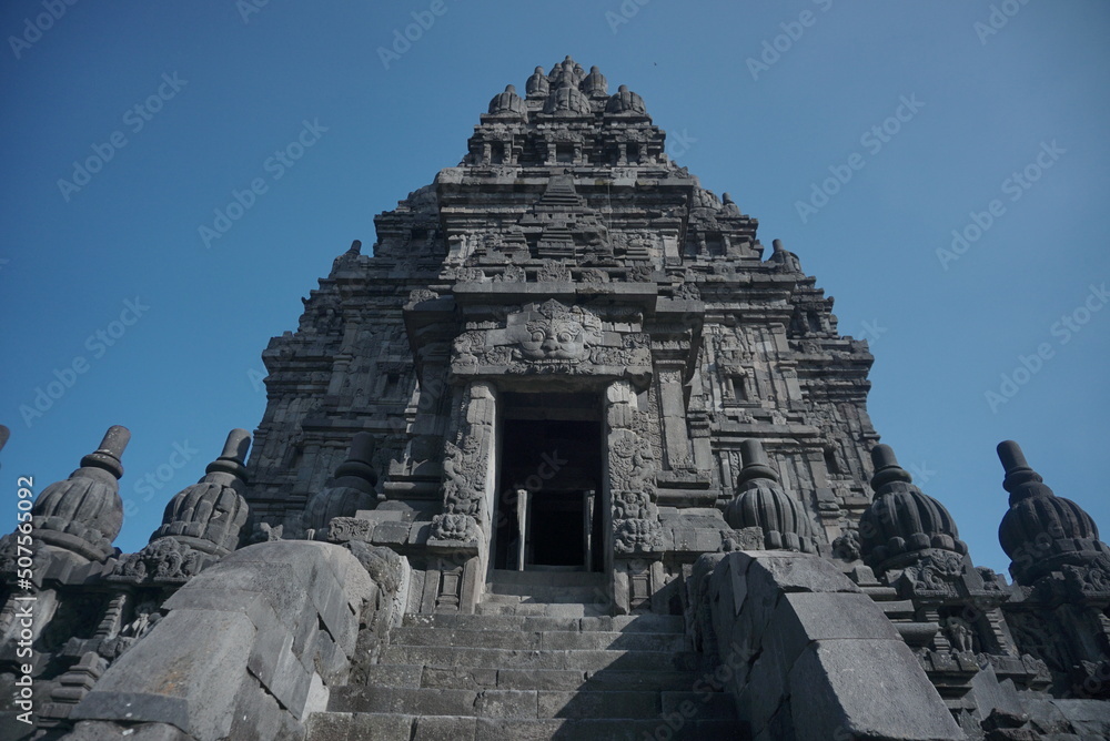 close view of Prambanan Temple on the island of Java, View of Prambanan Temple Complex, Yogyakarta, Historical buildings from the Majapahit era: Central Java, Indonesia close view of Prambanan Temple on the island of Java, View of Prambanan Temple Complex, Yogyakarta, Historical buildings from the Majapahit era: Central Java, Indonesia
