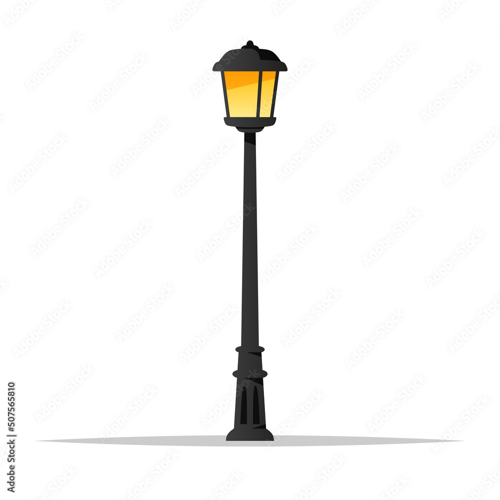 Vintage street lamp post vector isolated illustration