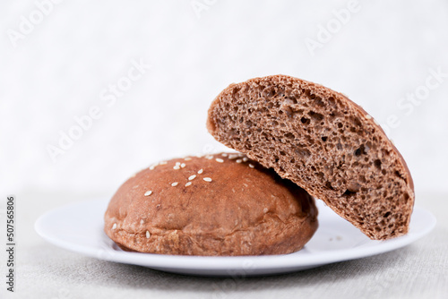 Chocolate choco burger buns with sesame set with copy space for text 