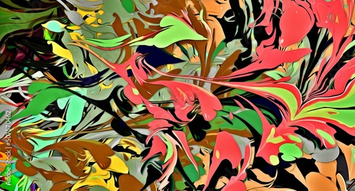 Abstract psychedelic fractal background of stylized watercolor illustration  colored chaotically blurred spots and paint strokes of different sizes and shapes