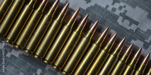 Loaded 223/5.56 Cartridges. Full metal jacket bullets. photo