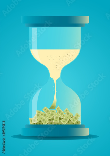 Sand glass with sand transform into money