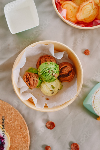 For dessert, a tasty treat, place on a soft, light creamy fabric