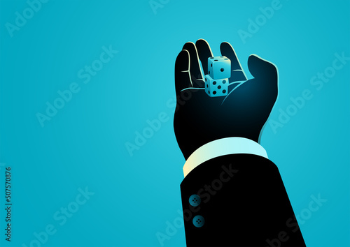 Business concept illustration of businessman holding dices