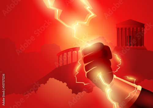 Zeus hand holding lighting bolts