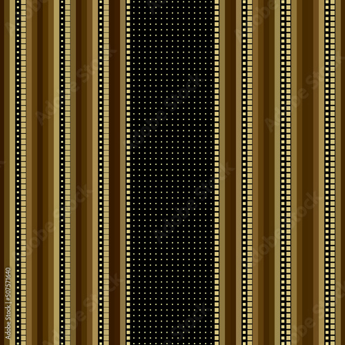 Striped gold and black halftone squares seamless pattern. Vector vertical stripes background. Repeat luxury backdrop. Half tone ornaments. Abstract modern geometric design with lines, stripes, dots