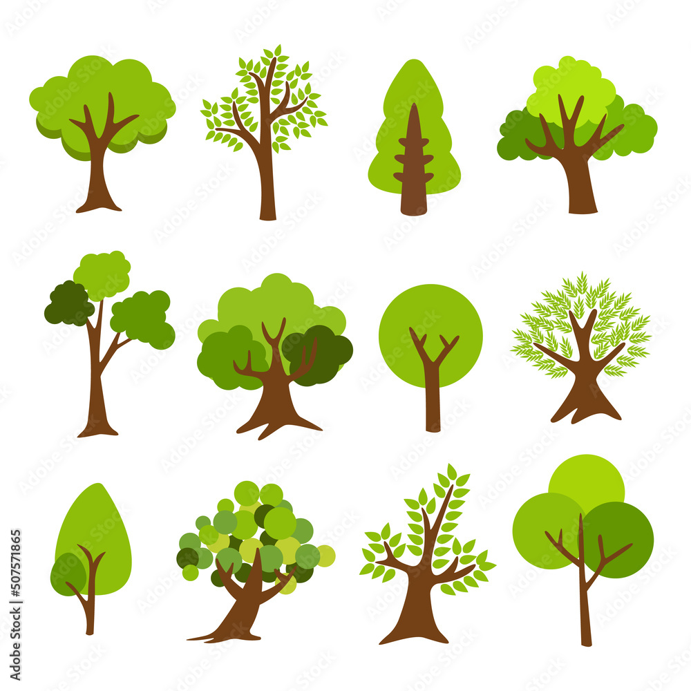 Fototapeta premium Collection of trees. tree set isolated on white background. vector illustration.