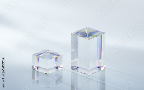 Glass cube with bright background, 3d rendering.